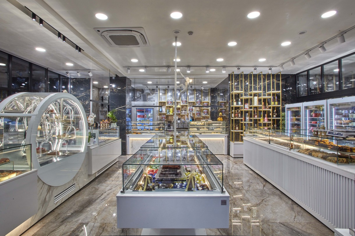 ANTONOPOULOS SHOP FITTINGS BAKERY-PATISSERIE-SNACK-COFFEE NEW PROPOSAL OF MODERN PASTRY SHOP DECORATION WITH MARBLE CALACCATA
